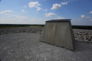 Monument atop the radiation containment hill at Weldon Spring, MO, site of a former uranium processing plant.